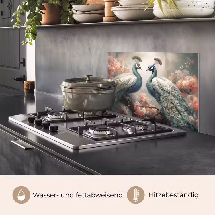 Pauwen - Pauwenveren - Vogels - Bloemen - Natuur keuken achterwand spatscherm klein -usp_DE