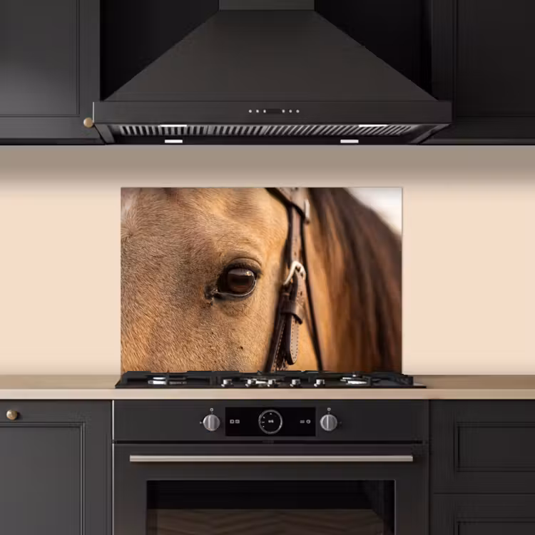 Paard - Oog - Bruin keuken achterwand spatscherm klein -sfeer1