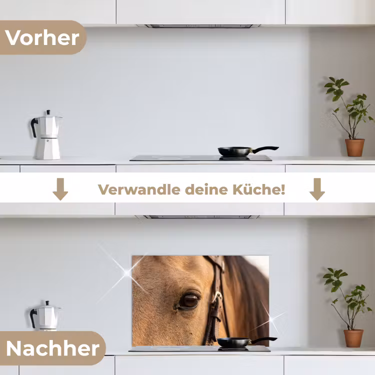 Paard - Oog - Bruin keuken achterwand spatscherm klein -voor_na_DE