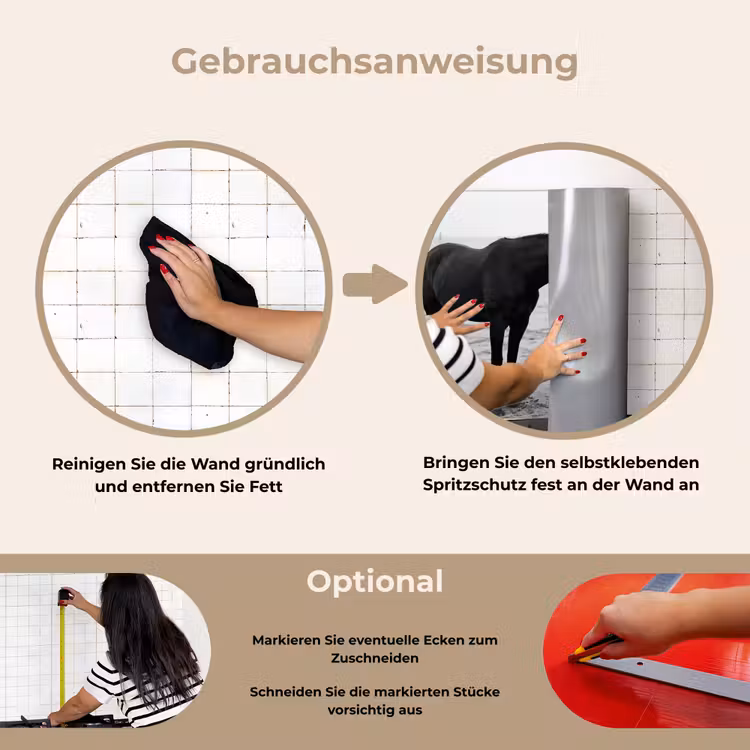 Paard - Auto - Zwart - Wit keuken achterwand spatscherm klein -gebruiksaanwijzing_DE