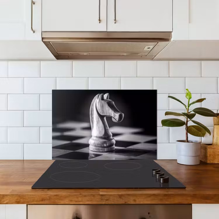 Paard - Hout - Schaalbord - Zwart keuken achterwand spatscherm klein -sfeer2