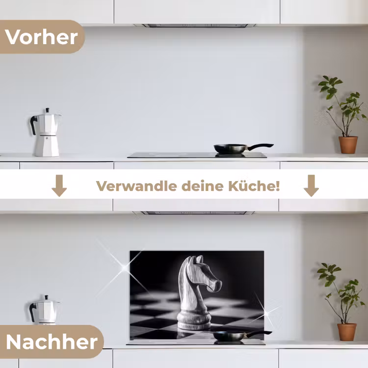 Paard - Hout - Schaalbord - Zwart keuken achterwand spatscherm klein -voor_na_DE