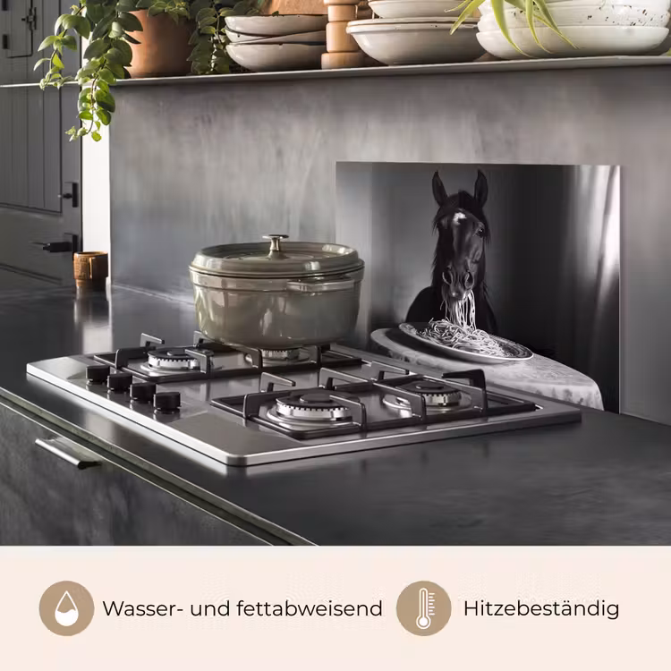 Paard - Bord - Pasta - Tafelkleed - Zwart Wit - Dieren keuken achterwand spatscherm klein -usp_DE
