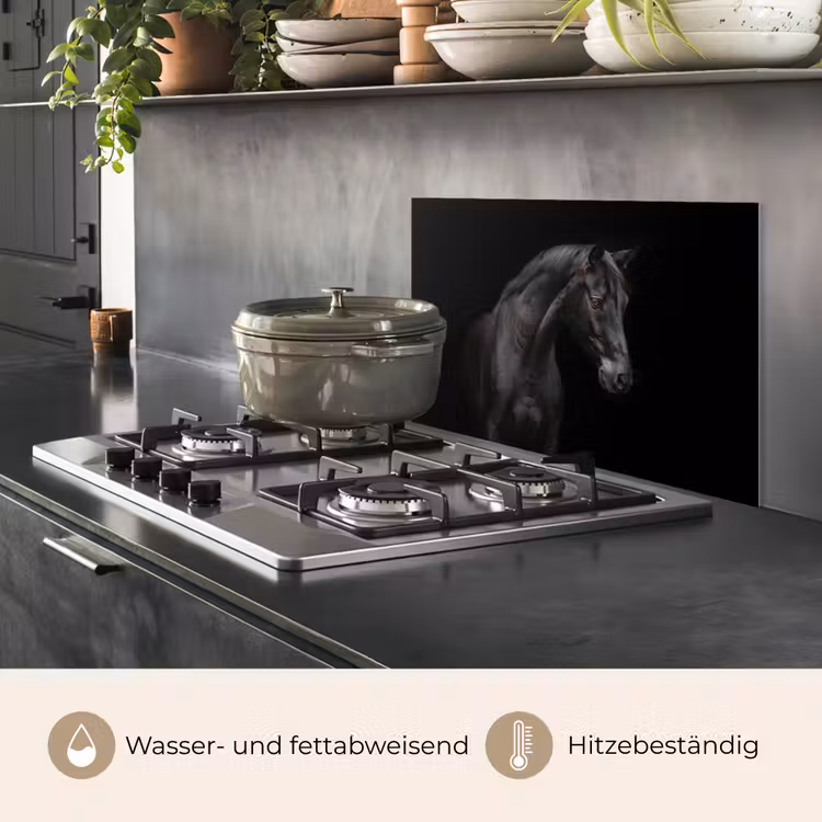 Paard - Dieren - Zwart - Portret keuken achterwand spatscherm klein -usp_DE