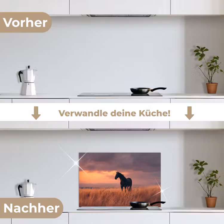 Paard - Wolken - Open veld keuken achterwand spatscherm klein -voor_na_DE