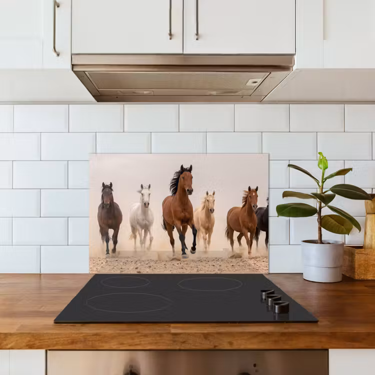 Kudde paarden - Stofwolk - Bruin - Zwart keuken achterwand spatscherm klein -sfeer2