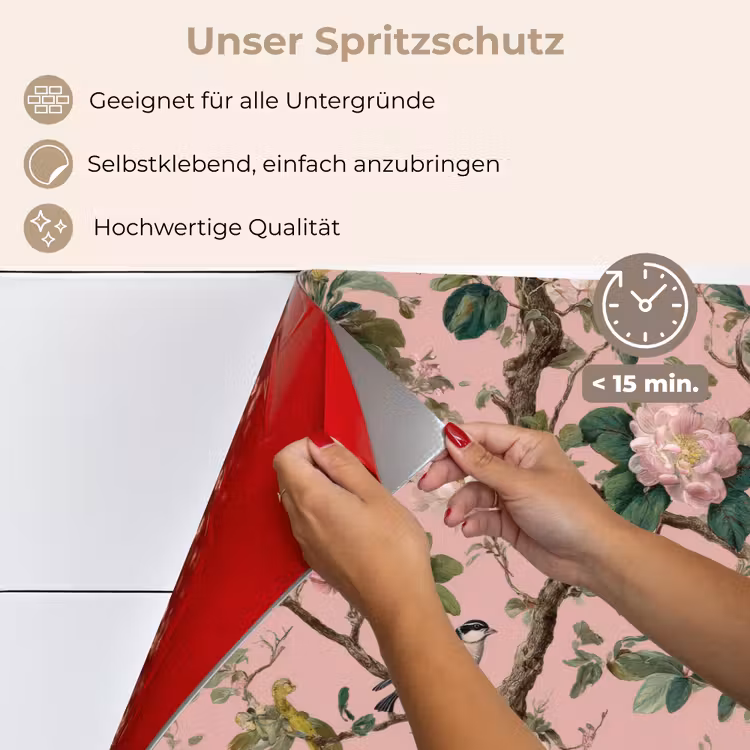 Pioenrozen - Botanisch - Vogel keuken achterwand spatscherm klein 900 -spatscherm_DE