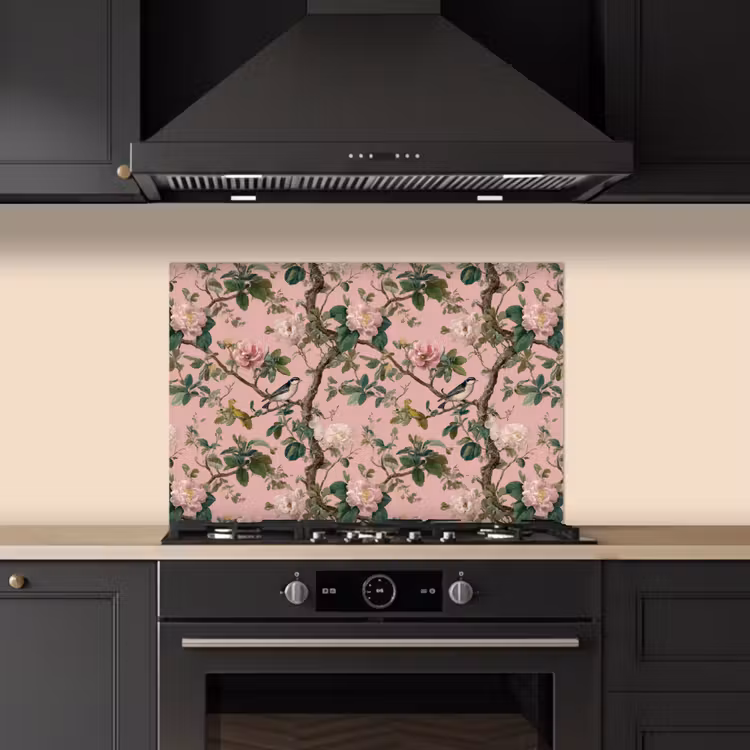 Pioenrozen - Botanisch - Vogel keuken achterwand spatscherm klein 900 -sfeer1