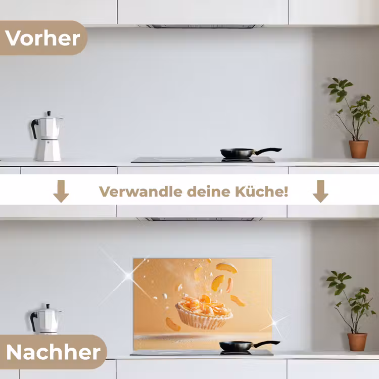 Peach - Eten - Taart - Oranje keuken achterwand spatscherm klein -voor_na_DE