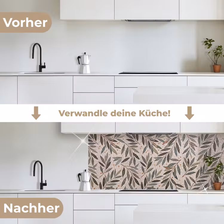 Plant - Blad - Mozaïek - Groen keuken achterwand 2 middel -voor-na_DE