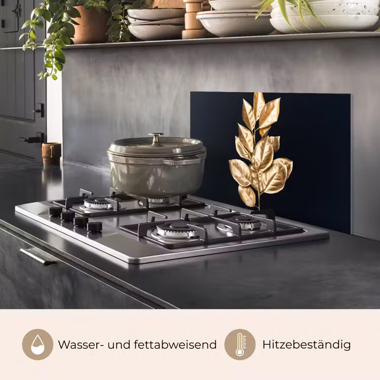 Plant - Bladeren - Goud - Zwart - Luxe keuken achterwand spatscherm klein -usp_DE