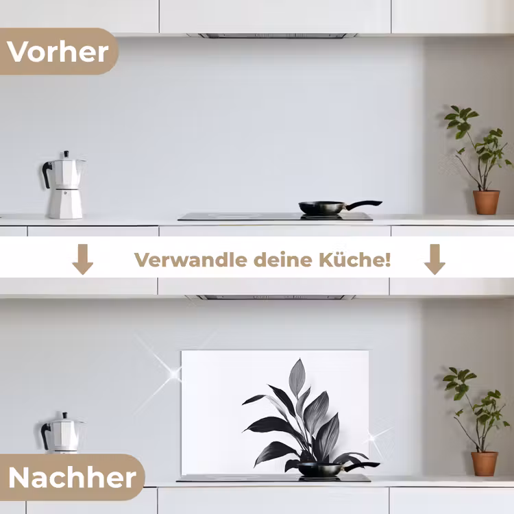Plant - Bladeren - Minimalistisch - Zwart keuken achterwand spatscherm klein -voor_na_DE
