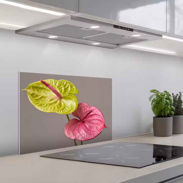 Planten - Anthurium - Groen - Roze keuken achterwand spatscherm klein -3d_schuin