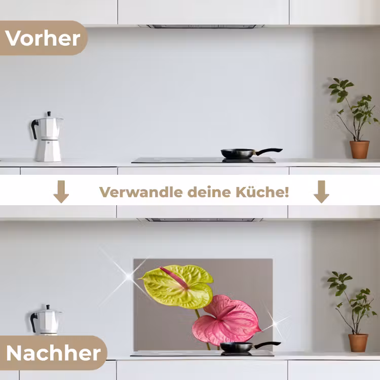 Planten - Anthurium - Groen - Roze keuken achterwand spatscherm klein -voor_na_DE