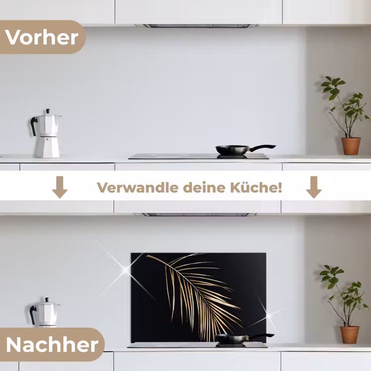 Planten - Goud - Zwart - Bladeren - Luxe keuken achterwand spatscherm klein -voor_na_DE