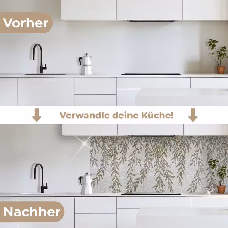 Planten - Mozaïek - Patroon - Groen - Blauw keuken achterwand 2 middel -voor-na_DE