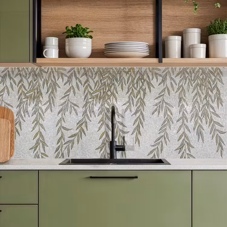 Planten - Mozaïek - Patroon - Groen - Blauw keuken achterwand 2 middel -sfeer3