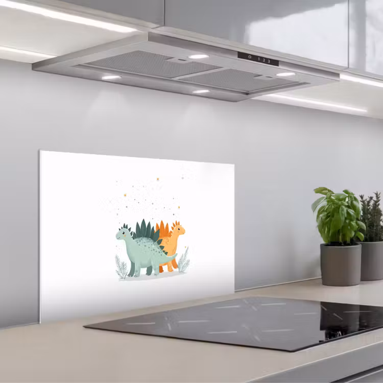 Planten - Sterren - Dinosaurussen - Oranje keuken achterwand spatscherm klein -3d_schuin