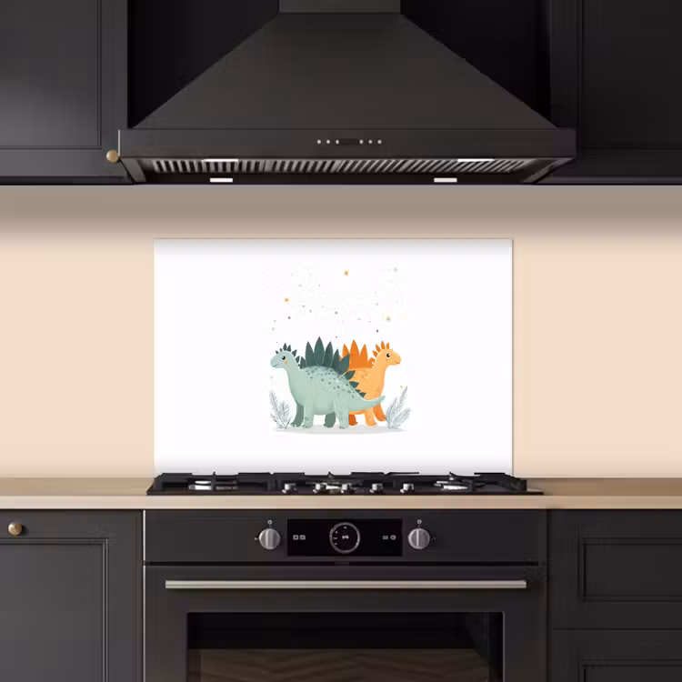 Planten - Sterren - Dinosaurussen - Oranje keuken achterwand spatscherm klein -sfeer1