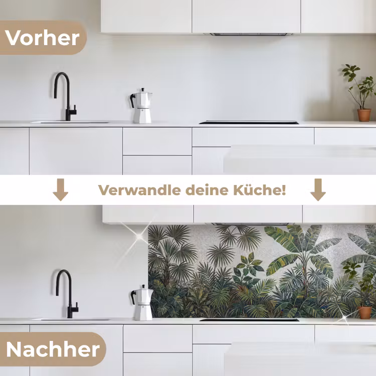 Planten - Tropisch - Mozaïek - Groen - Natuur keuken achterwand 2 middel -voor-na_DE