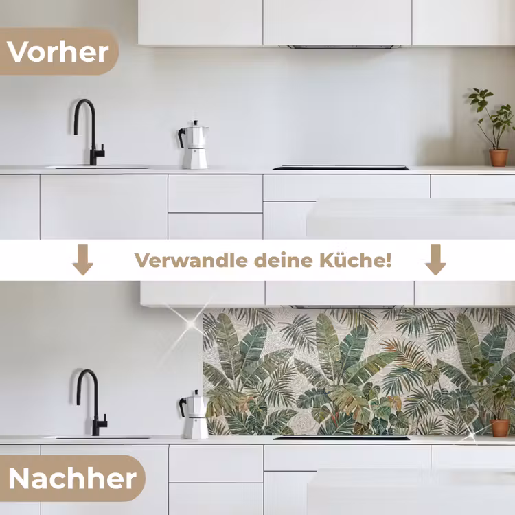 Planten - Tropisch - Mozaïek - Natuur - Groen keuken achterwand 2 middel -voor-na_DE