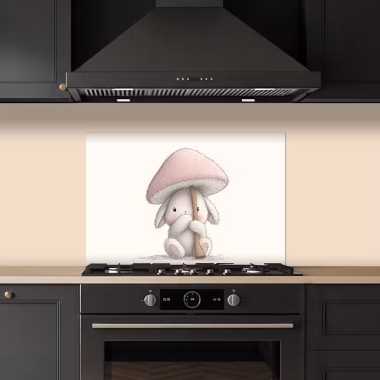 Paddenstoel - Konijn - Roze keuken achterwand spatscherm klein -sfeer1