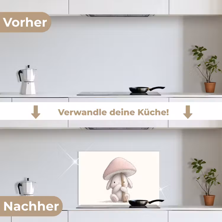 Paddenstoel - Konijn - Roze keuken achterwand spatscherm klein -voor_na_DE