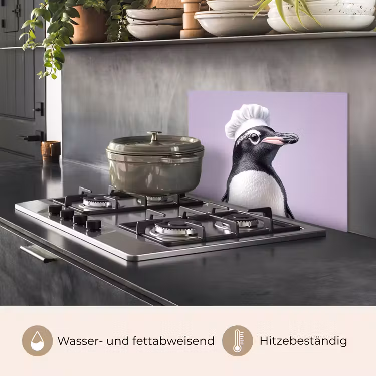 Pinguïn - Koksmuts - Lief - Paars keuken achterwand spatscherm klein -usp_DE