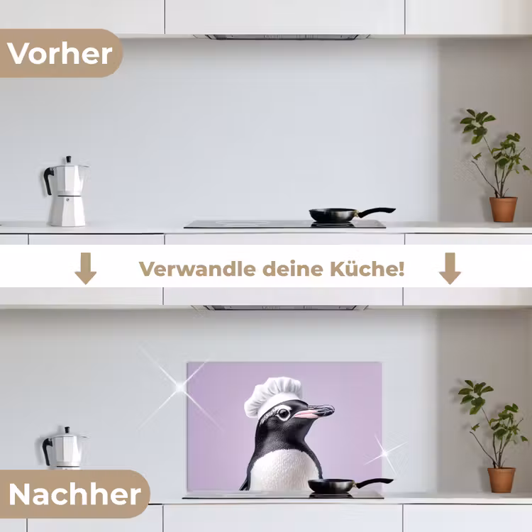 Pinguïn - Koksmuts - Lief - Paars keuken achterwand spatscherm klein -voor_na_DE