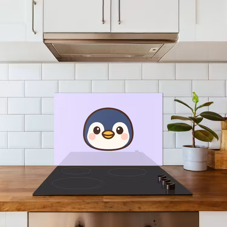 Pinguïn - Paars - Schattig keuken achterwand spatscherm klein -sfeer2