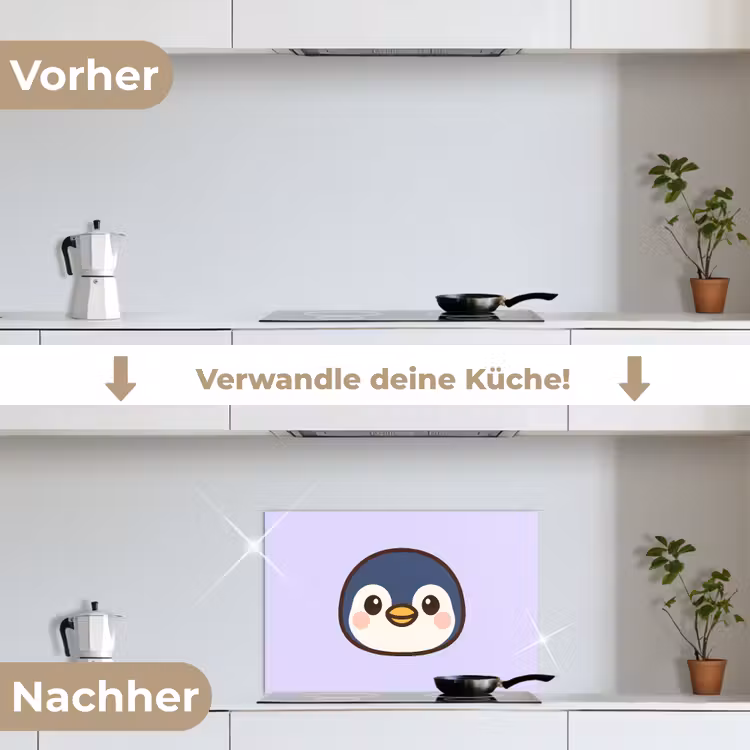 Pinguïn - Paars - Schattig keuken achterwand spatscherm klein -voor_na_DE