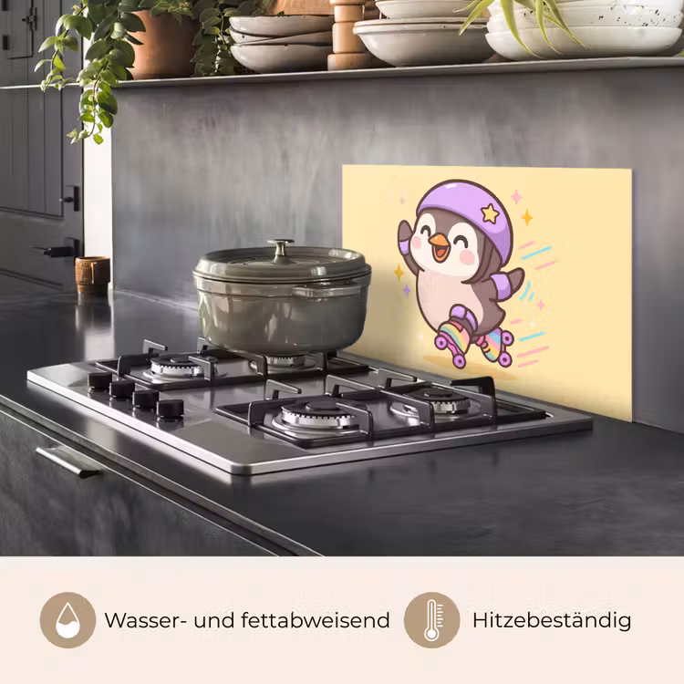 Pinguïn - Rolschaatsen - Geel - Energiek keuken achterwand spatscherm klein -usp_DE