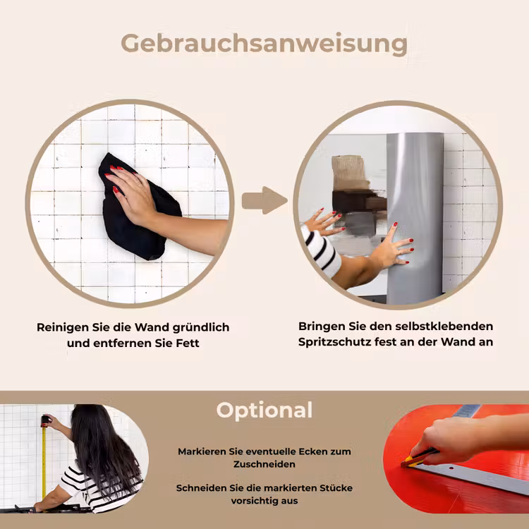 Penseelstreken - Balans - Beige - Bruin keuken achterwand spatscherm klein -gebruiksaanwijzing_DE