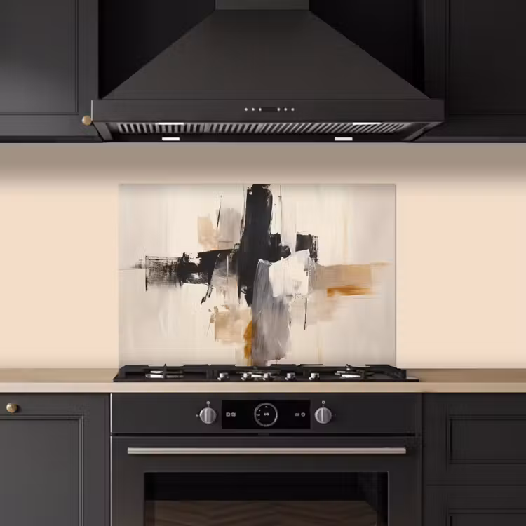 Penseelstreken - Ruw - Abstract - Beige keuken achterwand spatscherm klein -sfeer1