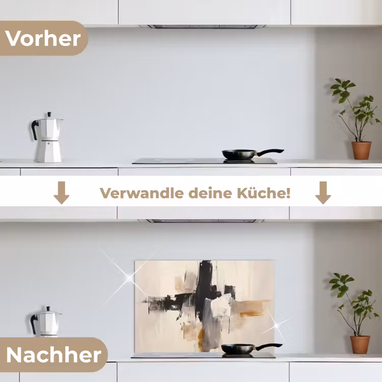 Penseelstreken - Ruw - Abstract - Beige keuken achterwand spatscherm klein -voor_na_DE