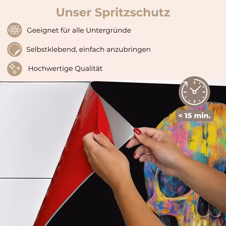 Penseelstreken - Schedel - Kleurrijk - Abstract keuken achterwand spatscherm klein -spatscherm_DE