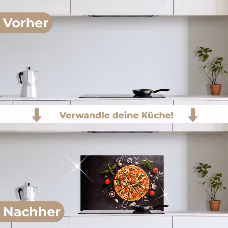 Pizza - Groente - Kruiden - Keuken - Industrieel keuken achterwand spatscherm klein -voor_na_DE