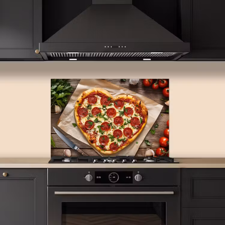 Pizza - Hart - Pepperoni - Tomaat keuken achterwand spatscherm klein -sfeer1