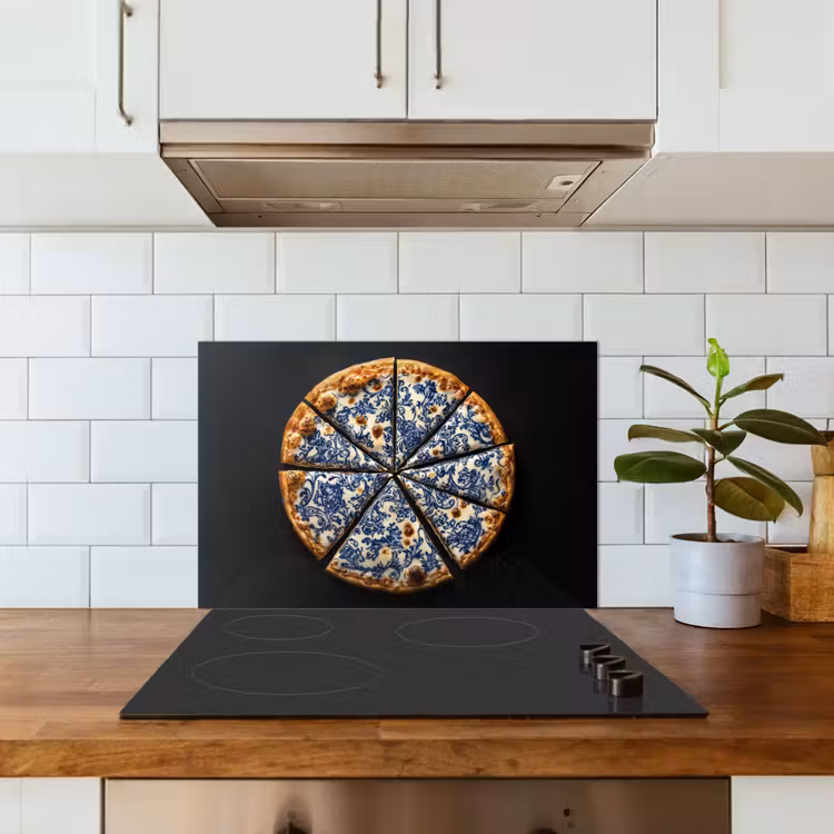 Pizza - Eten - Delftsblauw keuken achterwand spatscherm klein -sfeer2