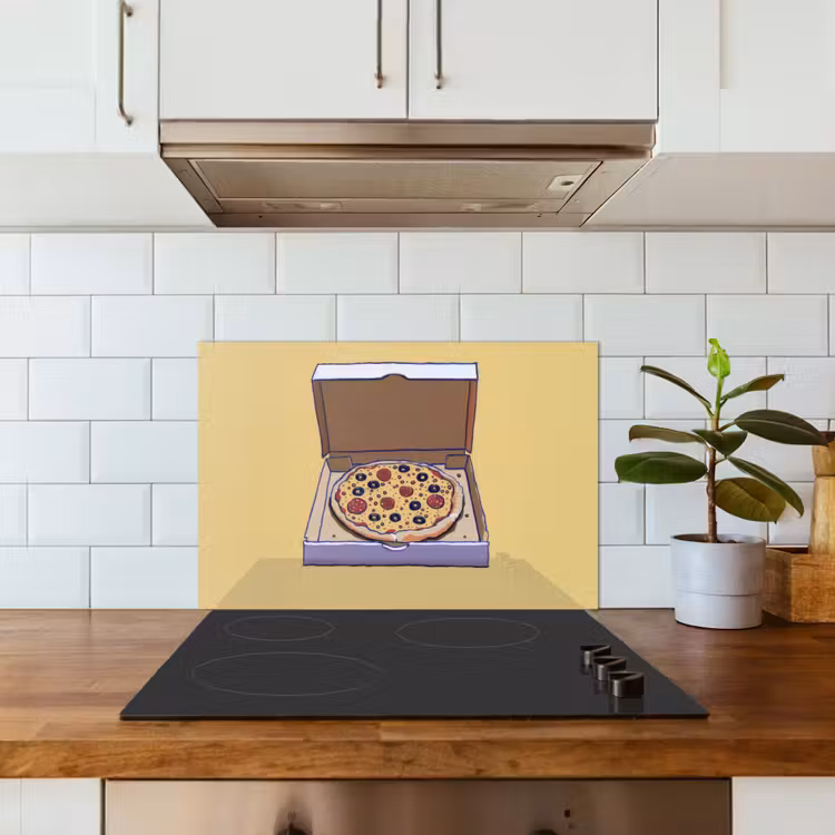 Pizza - Doos - Salami - Illustratie keuken achterwand spatscherm klein -sfeer2