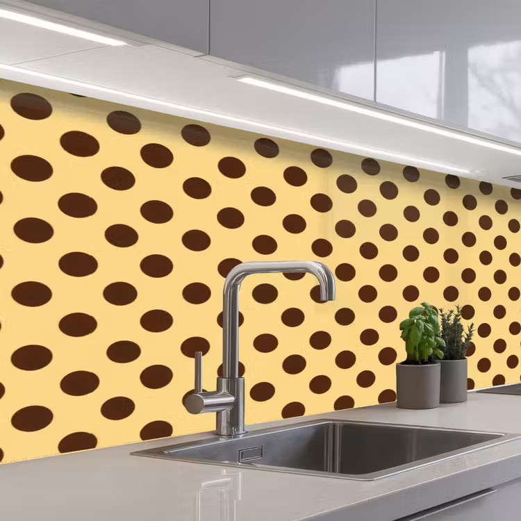 Polka Dot - Stippen - Retro - Geel - Bruin keuken achterwand 2 middel 871 -3d_schuin