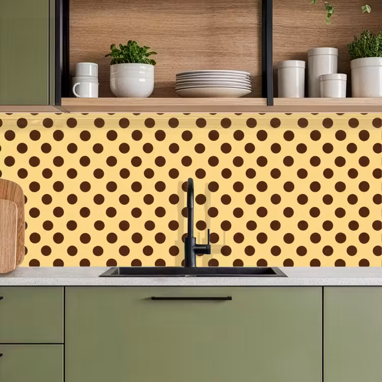 Polka Dot - Stippen - Retro - Geel - Bruin keuken achterwand 2 middel 871 -sfeer3