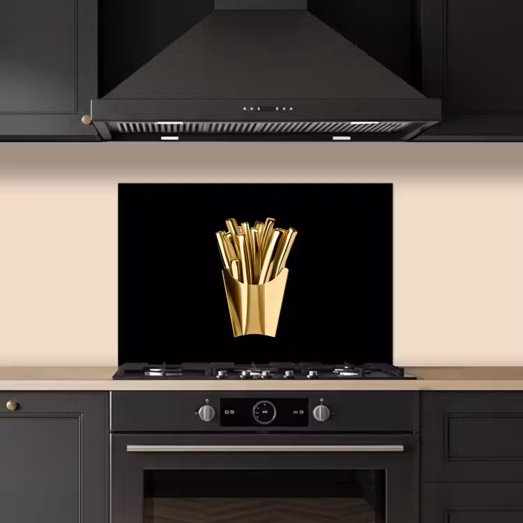 Friet - Goud - Chrome - Eten keuken achterwand spatscherm klein -sfeer1