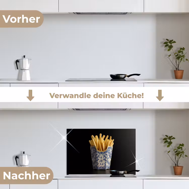 Friet - Porselein - Delfts blauw - Eten keuken achterwand spatscherm klein -voor_na_DE