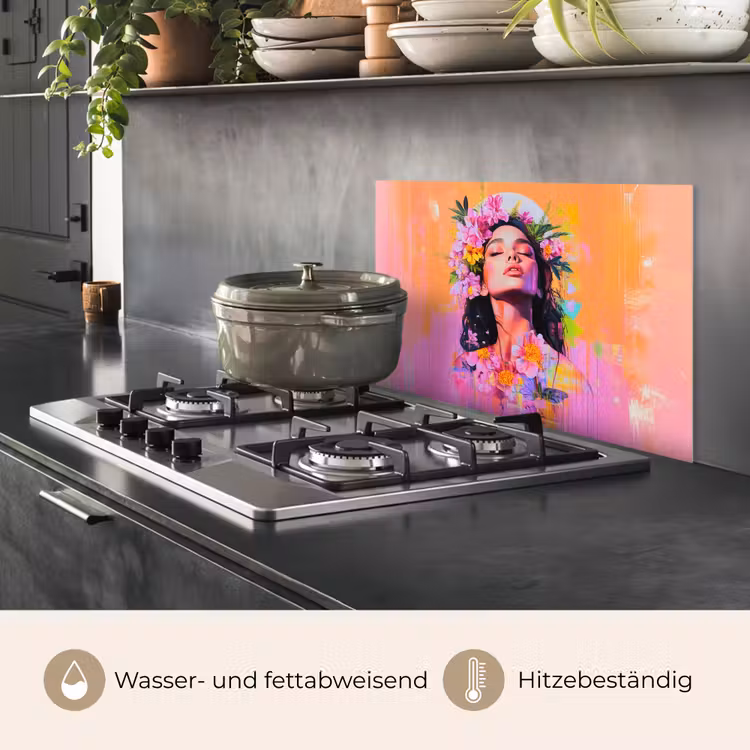 Portret - Bloemenkroon - Vrouw keuken achterwand spatscherm klein -usp_DE