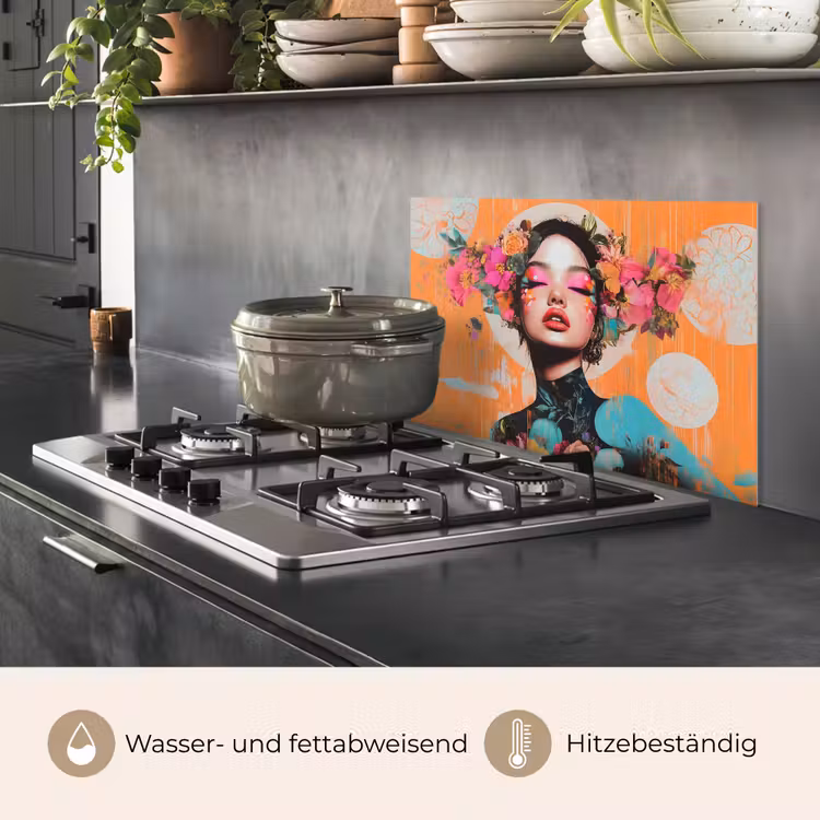 Portret - Vrouw - Abstract - Bloemen keuken achterwand spatscherm klein -usp_DE