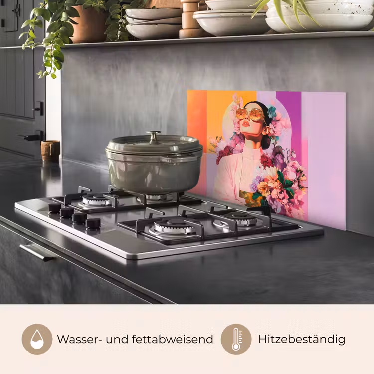 Portret - Vrouw - Abstract - Bloemen keuken achterwand spatscherm klein -usp_DE