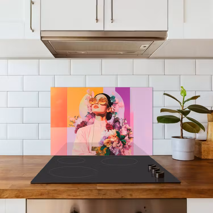 Portret - Vrouw - Abstract - Bloemen keuken achterwand spatscherm klein -sfeer2