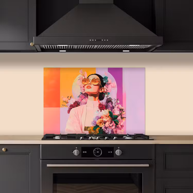Portret - Vrouw - Abstract - Bloemen keuken achterwand spatscherm klein -sfeer1