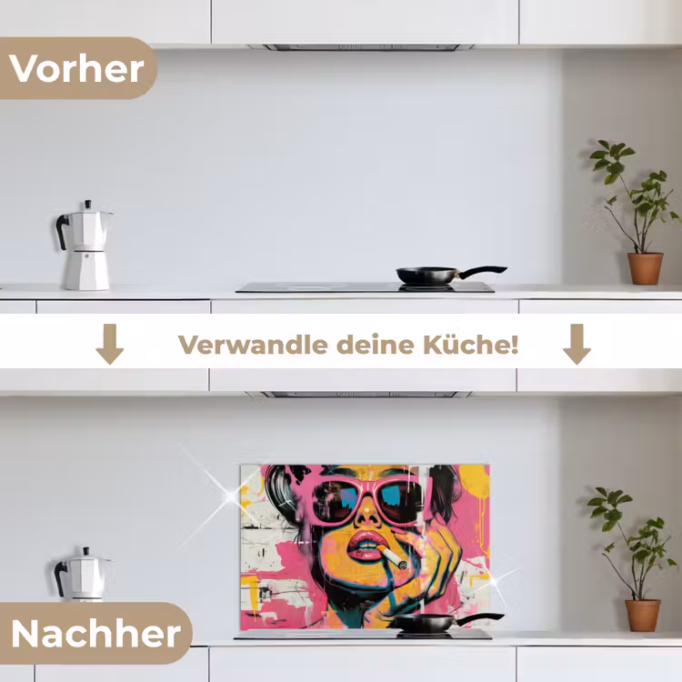 Portret - Vrouw - Abstract - Zonnebril keuken achterwand spatscherm klein -voor_na_DE